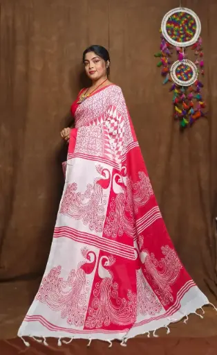Cotton Khadi Slad Print Saree